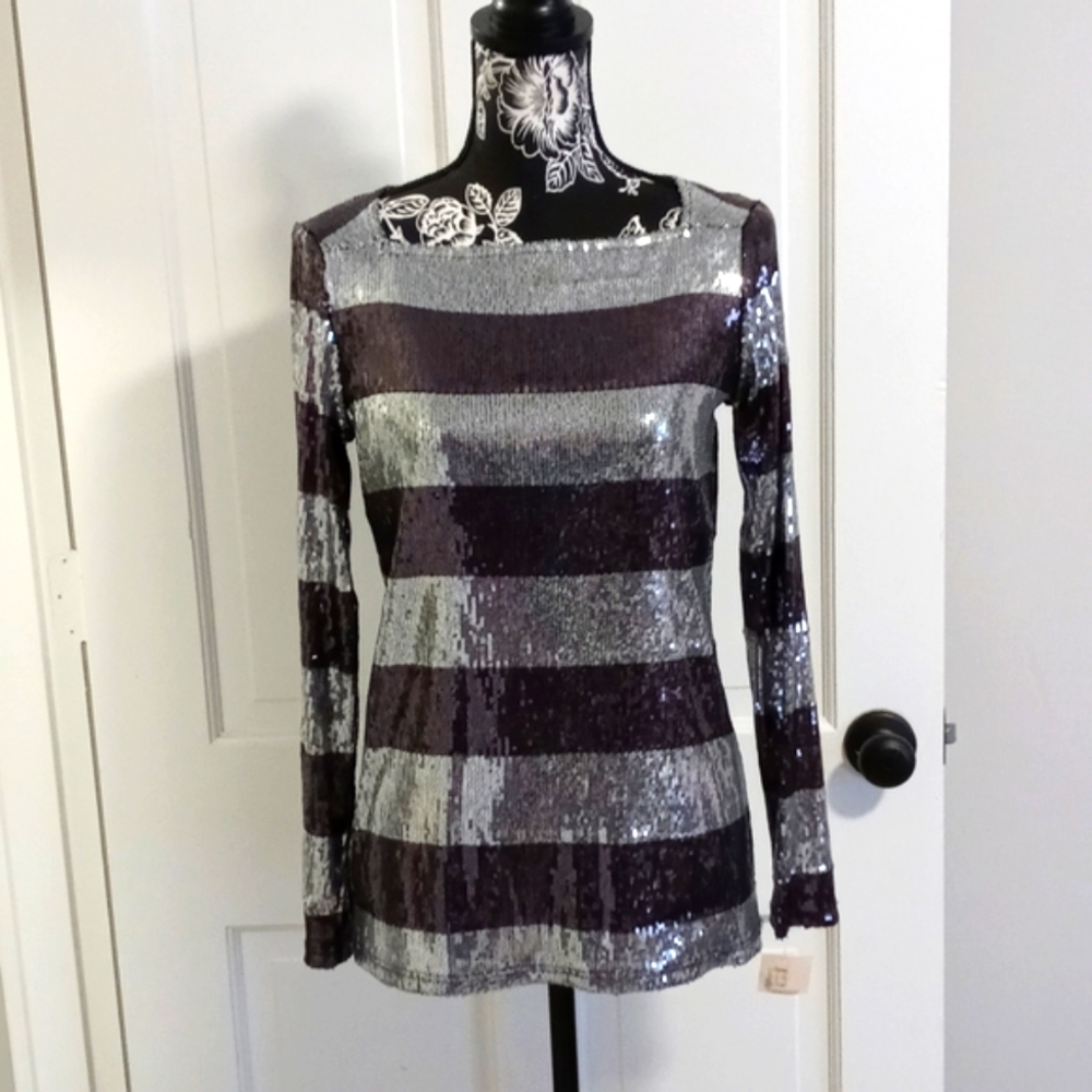 🆕️ 🖤Lynn Ritchie Silver🖤 - Striped Sequin L/S Top
